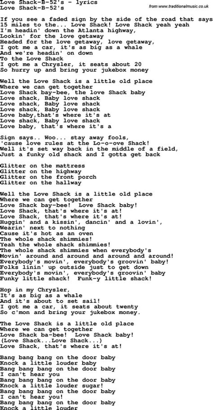Lyrics For Love Shack |