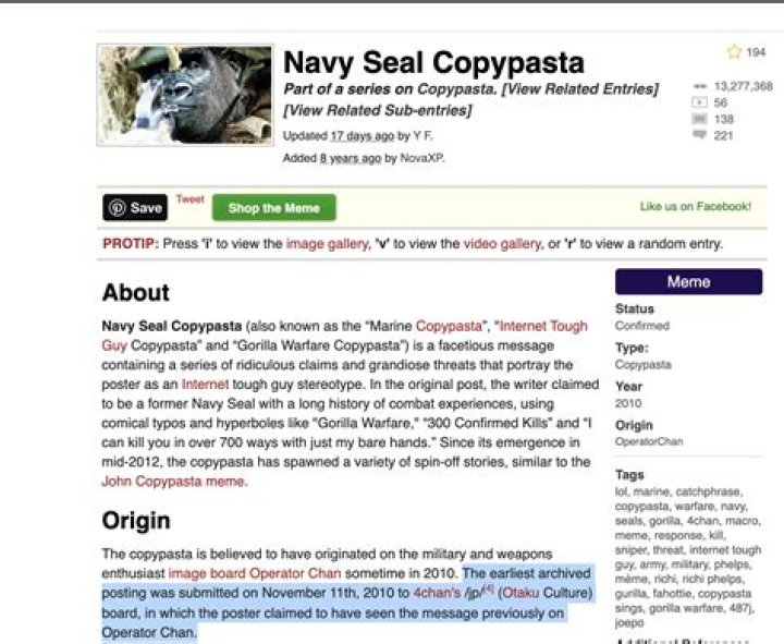 Origin And Impact Of "Navy SEAL Copypasta"